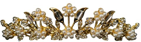 ONDEGO® GOLD Diadem Perlen Haarschmuck Tiara Hochzeit Strass Glitzer Krone Mädchen Geburtstag Goldene Hochzeit Königin Braut