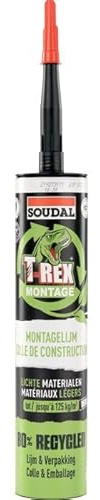 T-Rex Montage Matériaux légers - Colle de montage à base d'eau - Soudal - Cartouche de 350 g