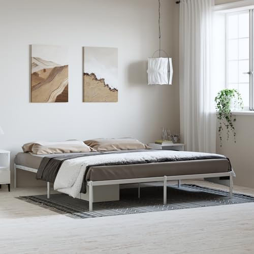vidaXL Bettgestell, Bett Doppelbett Metallkonstruktion, Metallbett für Schlafzimmer, Bettrahmen mit Lattenrost, Metall Weiß 183x213cm
