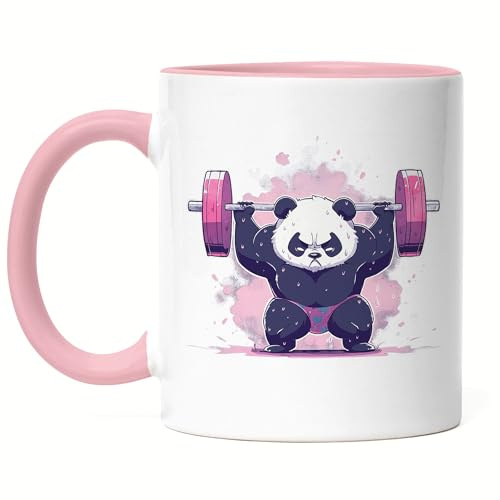 Hey!Print Fitness Panda Power Tasse Rosa Panda Bär Kraftsport Gewichtheber Muskeln Bodybuilding