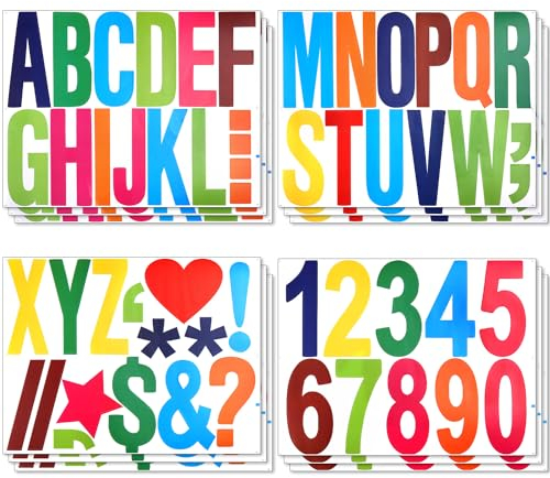 12 Blatt Buchstaben und Zahlen Aufkleber, 10cm Vinyl Buchstaben Aufkleber Selbstklebende Buchstaben Alphabet Dekorationen für Bastelarbeiten Schilder Poster Fenster (Bunt)