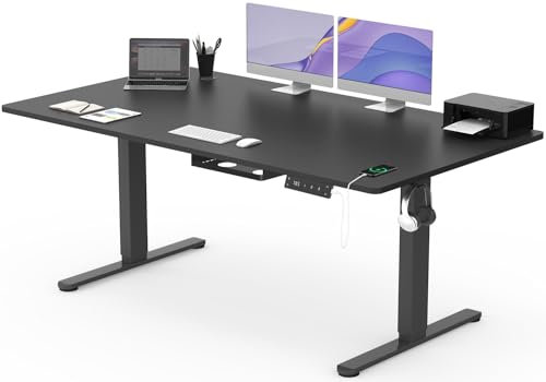Devoko Bureau Assis Debout Électrique 180×80cm, Bureau Électrique avec Chargeur Type-C, Organiseur de Câbles et 3 Positions Mémorisables, Bureau Réglable en Hauteur (180×80cm,Noir)
