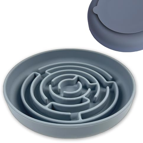 Slow Feeder Dog Bowl Large 19 cm | Food Bowl for Cats & Puppy | Anti-Gulp Anti-Chocking Non-Spill with Strong Suction Base | Up to 10x Slow Eating | New Maze Design (Charcoal)