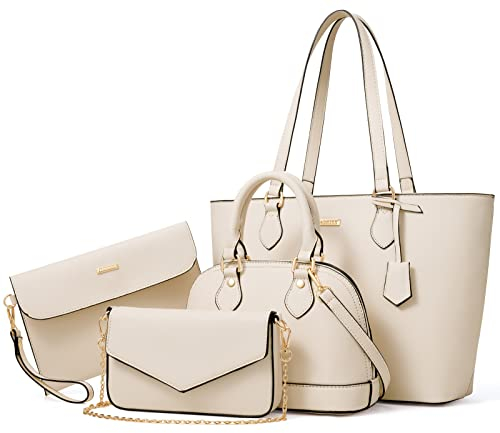 Bagsure Handtasche Damen Schultertasche Handtaschen Tragetasche Damen 4-teiliges Set für Büro Schule Einkauf Reise Geschenk (Beige)