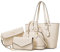 Bagsure Handtasche Damen Schultertasche Handtaschen Tragetasche Damen 4-teiliges Set für Büro Schule Einkauf Reise Geschenk (Beige)