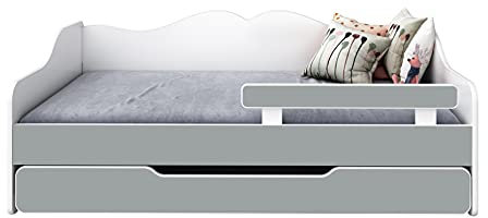 BDW - Kinderbett - Jugendbett - Doppelbett - mit Lattenrost, Matratzen, Schublade, Rausfallschutz - Ausziehbar - Schlafsofa, Gästebett, Klappbar - Kinderzimmer - 160x70cm - Grau