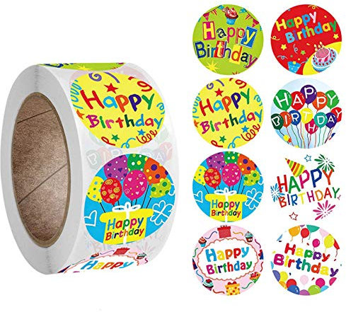 500 Stück/Rolle 8 Stile Happy Birthday Runde Aufkleber Party Geschenkverpackung Siegeletiketten Happy Birthday Aufkleber Handgemachte Happy Birthday Klebeetiketten Aufkleber Scrapbooking