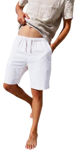 Zetieny Pantalon Corto Hombre de Lino Informales de Verano con Cordón | Pantalones Cortos Casual, Cintura Elástica, Bolsillos Prácticos, Corte Cómodo, Tejido Sin Elasticidad, Playa, Vida Cotidiana