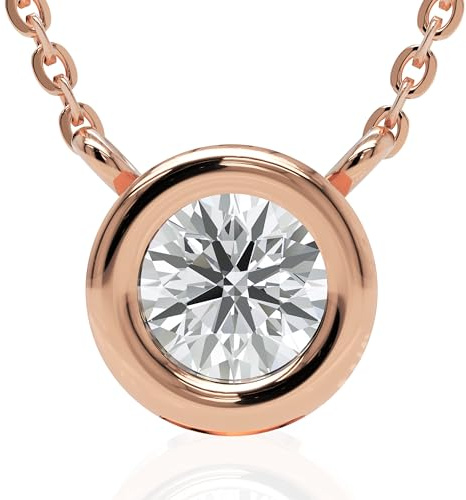 Ethos Jewelry 585 Echtgold Elegante 14k Roségold 0.10ctw Diamant Halskette - Verstellbar, Zierlich mit G Farbe VS-SI Diamanten, geeignet für Damen
