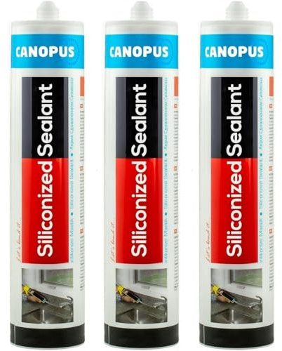 CANOPUS Waterproof Siliconised Acrylic Sealant, Black, 3 Pack, 100% Solvent Free Paintable Sealant, for Frame, External Window, Filling Cracks and Gaps