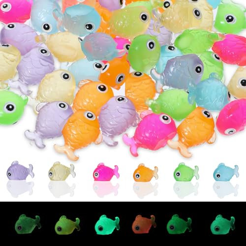 48 Stück Neon Fische Im Dunkeln Leuchten Künstliche Fische Mini Harz Goldfische Kleine Simulation Fische für Fischtank Dekorationen