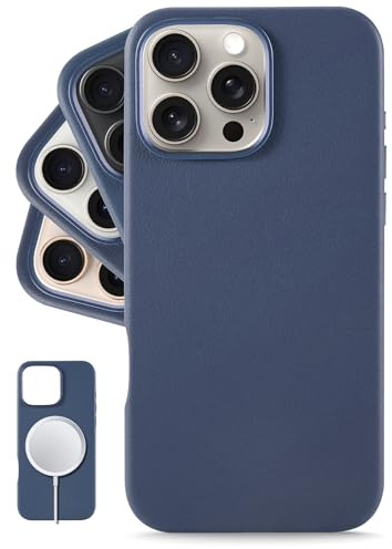 LONLI Classic - for iPhone 16 Pro Max - European Genuine Vele Leather Phone Case - Smoothen and Soften Over Time - [Compatible with Magsafe] - Azzurro Blue
