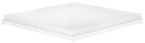 Erst-Holz®Weißes Ehebett 180x200 Kiefer massiv extra flaches Futonbett V-60.47W-18Rollrost und Matratze inkl.