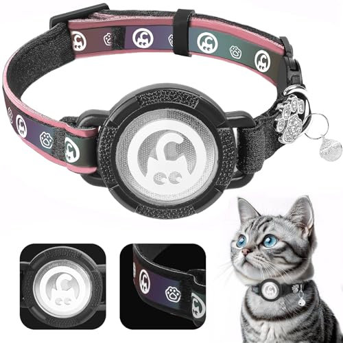 Airtag Katzenhalsband, wasserdichte Halterung mit Glocken, reflektierend, leicht, GPS für Kätzchen und Katzen (Rosa, XS (19,1 cm - 22,9 cm)