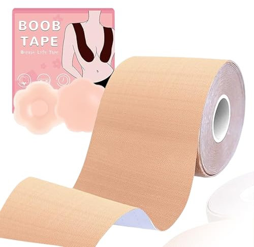 Nastro in tessuto per reggiseno di sollevamento, riutilizzabile, invisibile, traspirante, adesivo forte e comoda toppa sul petto, adatto per abiti, abiti da ballo, abiti da sposa e a, color carne,