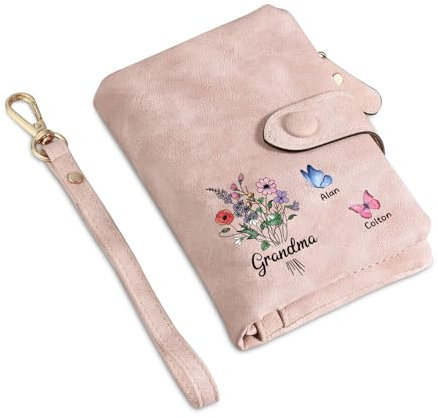Grovjewfit Portefeuille Femme Personnalisé avec 3-8 Noms Porte-Monnaie Noël comme Cadeaux pour Maman Grand-Mère Cadeau De Noël Fête des Mères Cadeaux (Style 3-3 Noms)