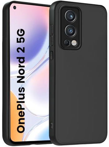 HuwaiH Handyhülle für OnePlus Nord 2 5G Hülle, Anti-Schock, Upgraded Kameraschutz, Antikratzer, Anti-Rutsch Schutzhülle, Unterstützt kabelloses Laden, Anti-Fingerabdruck Case(Schwarz)