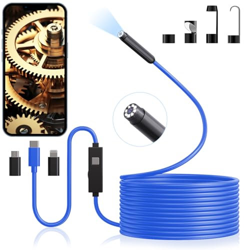 Endoskopkamera mit Licht, Aopick Endoskop-Kamera Handy mit 8 LED Licht, Kein WLAN Erforderlich Inspektionskamera Ip67 Wasserdichtes Kanal-Kamera für Android & iOS, Samsung (16.4 ft/5m) Blau