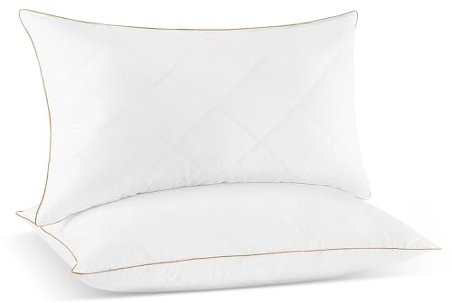 UNIKOME Daunenkissen 50x75cm, Gänsedaunen Kopfkissen 2er Set | Weiß Federkissen, Luxuriöses Feder Daunen Kissenkern,100% Bio-Baumwollstoff Für Allergiker, Maschinenwaschbar, Oeko-TEX