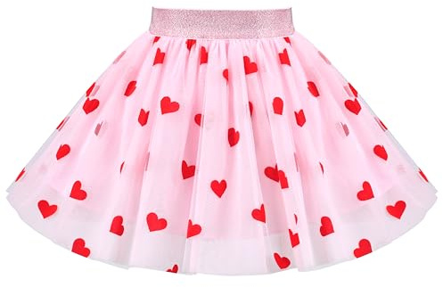 Sunny Fashion Filles Jupe Rose Valentin journée Amour Cœur Mini Taille Haute Mesh Tutu Danse 7-8 Ans