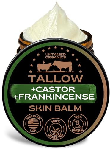 Untamed Organics - Pure and Natural: Handmade from Beef Tallow with 100% Grass, Organic Castor Oil, Raw Organic Beeswax and Pure Frankincense Essential Oil