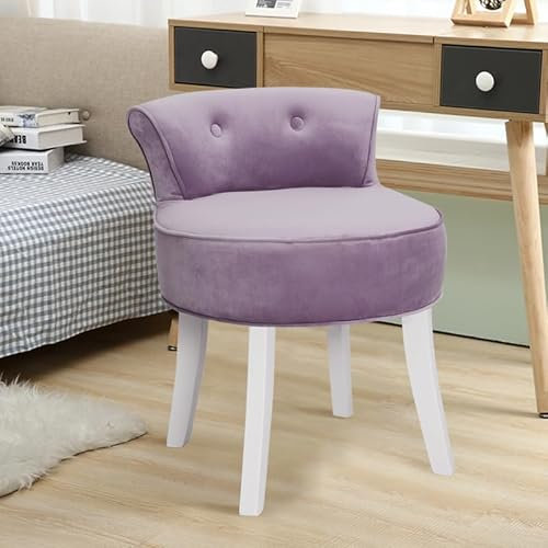 Warmiehomy Purple Dressing Table Stool Velvet Makeup Vanity Desk Chair Stool for Bedroom Dressing Table with Low Back, Solid Wooden Legs