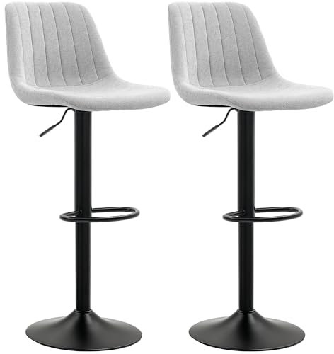 HOMCOM Modern Bar Stools Set of 2, Height Adjustable Swivel Bar Chairs with Backrest, Gas Lift and Footrest, Chenille Barstools for Breakfast Counter, Kitchen Island, Grey