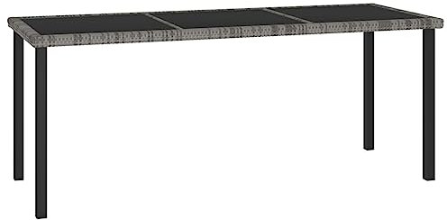 WKIEQACO Outdoor-Tische, Garten-Esstisch, grau, 180 x 70 x 73 cm, Polyrattan
