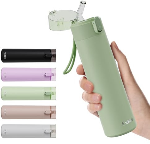 Exllena Small Water Bottle 270ml with Straw – Small Flask with One-Hand Open Design, Leak-Proof Locking Lid, 4-6 Hours Hot/Cold Retention and Portable for Coffee, Milk, or Any Beverage(Mint)