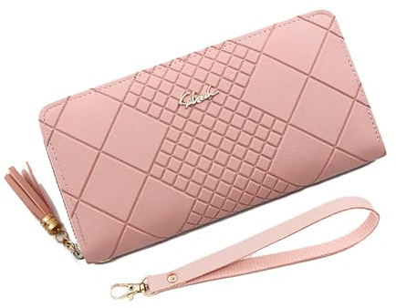 YUEcthynous Grand porte-monnaie pour femme en cuir synthétique souple, petit portefeuille pour femme, dans de très belles couleurs avec de nombreux compartiments, rose, M, rétro