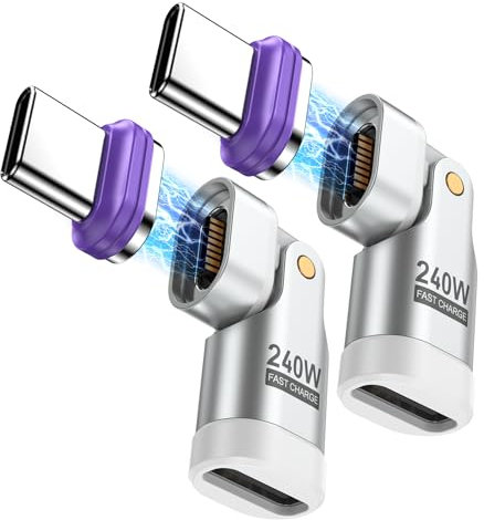 AUFU 240W USB C Magnetic Adapter [2Pack], 16PIN 180° Rotatable USB C Magnetic 48V/5A, Type C Adapter for Phone15 16 Pro Max, Pad 10 11 Mini 6 Air, Galaxy S24, Mac-Book Pro & Type C Devices