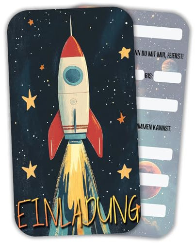 ZELAITE 12 Rakete Einladungskarten Kindergeburtstag für Jungs und Mädchen, Geburtstagseinladungen für Kinder inkl. 12 Briefumschläge, Geburtstagseinladungen,Party deko,Einladung Einschulung (F)