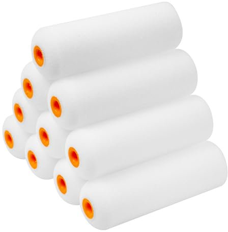 Lot de 10 mini rouleaux de peinture - 100 mm - Pour peinture émulsion et peintures brillantes avec rouleau en mousse haute densité