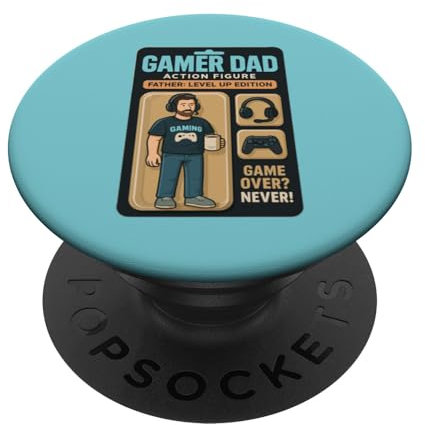 Meme Gamer Dad Action Figure con caffè e controller PopSockets PopGrip Adesivo