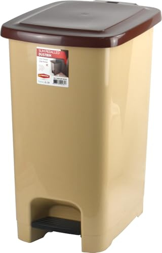 LAVV HOUSEWARES LTD Slim 60 Litres Plastic Pedal Bin for Home and Kitchen Rubbish Waste (Brown)