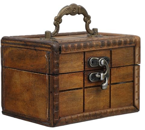 Cabilock Kleine Holz Schatztruhe mit Schloss Chinesisches Schmuckkästchen für Klassenzimmer und Weihnachtsdeko Vintage Aufbewahrungsbox für Schmuck und Kleine Wertgegenstände
