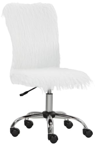 HOMCOM Plush Office Desk Chair, Adjustable Height for Home Office, White | Modern Armless Swivel Vanity Chair, Bedroom, Living Room