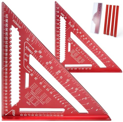 GZcaiyun 2 Stk Zimmermannswinkel, 7 Zoll und 12 Zoll Dreieck Winkelmesser Aluminiumlegierung Multifunktional Messwerkzeug, mit Vierteiliger Linealsatz, 4 Bleistiftminen