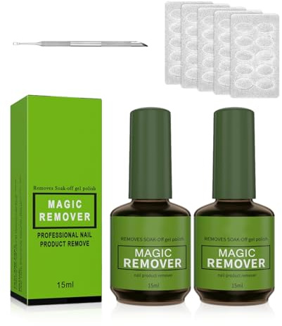 SEESUNO 2 Pcs 15ml Magic Remover Gel Polish for Nails in 3 to 5 Minutes with 1 Pcs Cuticle Pusher Tool and 50 Pcs 100 Eye Sandpapers