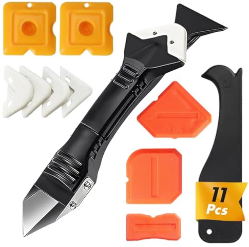 LACHT Professionale Strumento Per Calafataggio 5 In 1, Rimuovi Silicone Spatola Per Silicone Togli E Spatola Raschietto Per Stucco Strumento Con 4 Cuscinetti Sostituibili Sigillante