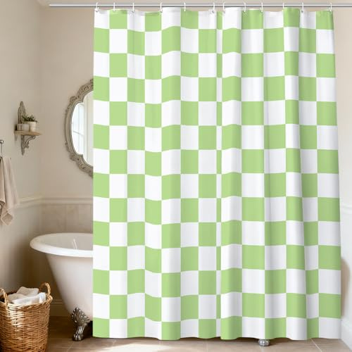 AUYAO Rideau de Douche, Rideaux de Douche Tissu Imperméable Anti Moisissure avec 12 Crochets, Rideau Baignoire, Lavable en Machine, 180x180cm(Vert)