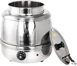 Hakka 10L Commercial Soup Kettle and Food Warmer, 400W, 30-85°C | Removable 304 stainless steel insert and hinged lid for Various Restaurants&Outdoor Food Trucks,Soups&Cooked Food