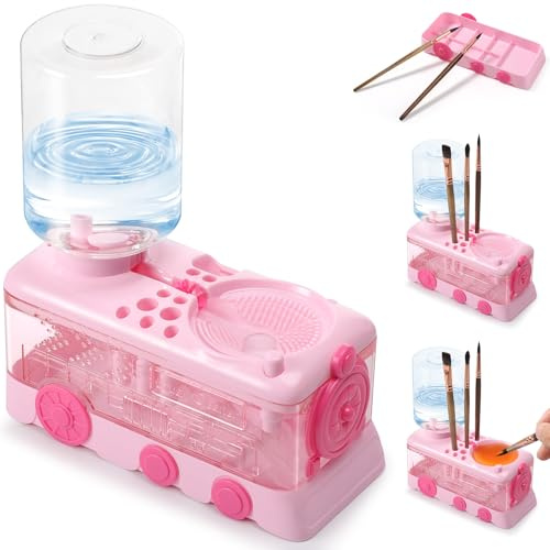 KIKIGOAL Paint Brush Cleaner with Water Circulation – Art Supplies | Automatic running water brush rinser. Ideal for acrylic & watercolour painting. Cleans brushes quickly. Portable art tool.