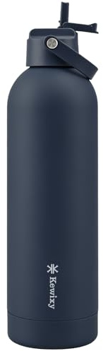 KEWIXY Stainless Steel Water Bottle with Straw, Cold 24Hrs/Hot 12Hrs, Insulated, Double Walled Metal Vacuum Flask, Leak Proof, with Handle, for Travel, Gym, Work (750ml, Indigo)