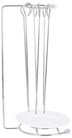 POPETPOP Soporte para Brochetas de Barbacoa de Acero Inoxidable, Estante Colgante con 6 Pinchos para Parrilla, Accesorio Práctico para Cocina y Barbacoa al Aire Libre