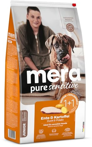 MERA Pure Sensitive Junior Ente & Kartoffel 4kg Hundefutter getreidefrei | Hochwertige Rezeptur mit Colostrum – hohe Verträglichkeit, magenschonend, für alle Rassen & sensible Hunde geeignet