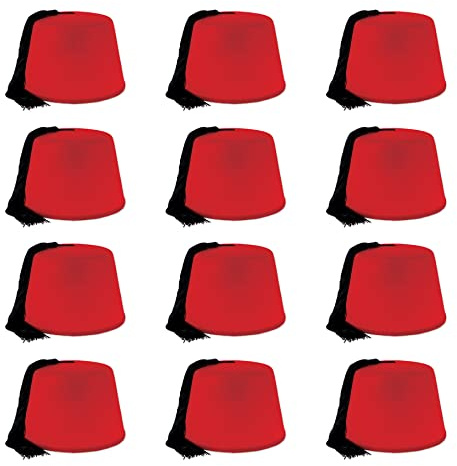 Beistle 60065 12 Piece Felt Fez Hats, Red/Black