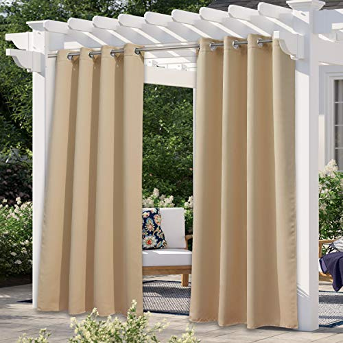 NICETOWN Outdoor Curtains for Patio Waterproof 95 L, Blackout Gazebo Curtain for Pergola/Porch Weatherproof, UV & Privacy Protection Outside Drape, 52 Wide, 1 Panel, Biscotti Beige