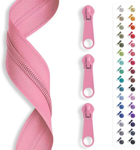 5m Reißverschluss endlos, Spirale 3mm + 15 Schieber/Zipper 32 Farben, Meterware (Babyrosa)