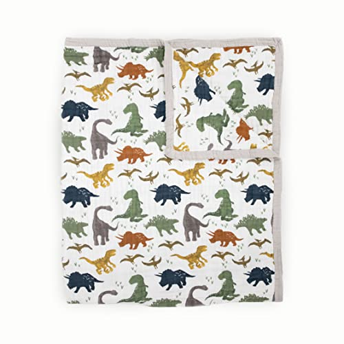 Little Unicorn - Premium 100% Baumwoll-Musselin Kinderdecke - atmungsaktive Steppdecke - Spieldecke- handgemalte Designs - 150 x 180 cm (Dino Friends)